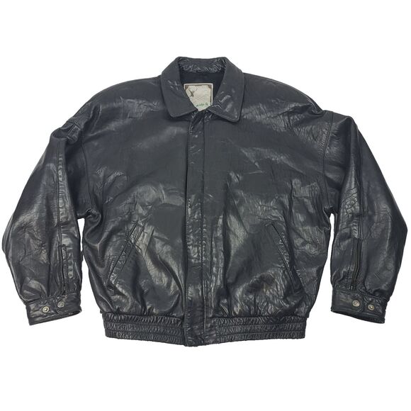 Best Leather Outfitter by Luis Alvear Black Leather men Jacket Padded Shoulder